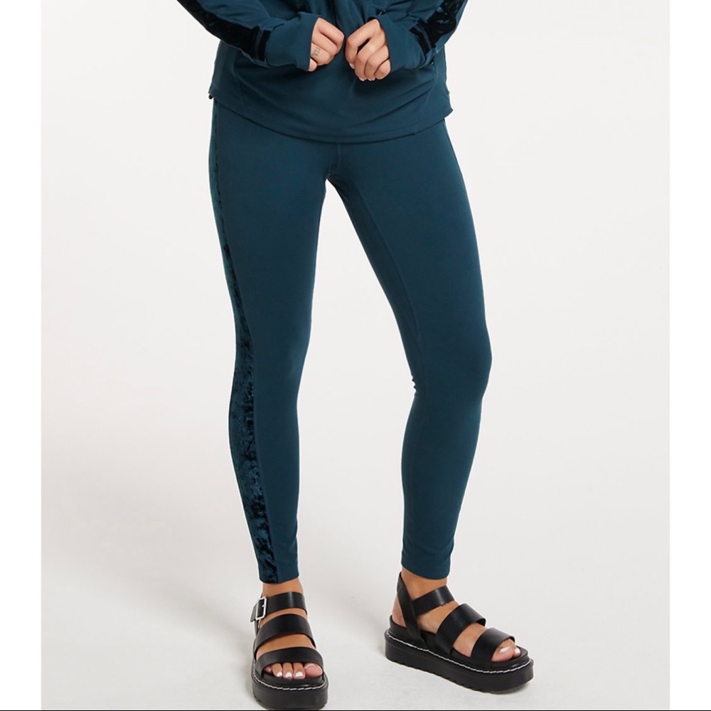 NWT FLX Affirmation Velvet Panel High-Waisted Leggings Green Size L